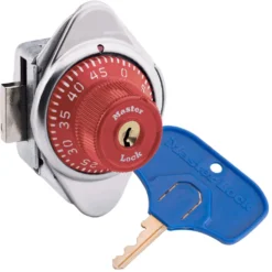 ADA Compliant Built-In Combination Lock with Red Metal Dial for Lift Handle Lockers - Hinged on Right