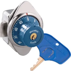 ADA Compliant Built-In Combination Lock with Blue Metal Dial for Single Point Horizontal Latch Lockers - Hinged on Right