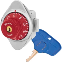 ADA Compliant Built-In Combination Lock with Red Metal Dial for Lift Handle and Single Point Horizontal Latch Lockers - Hinged on Left