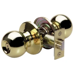 Ball Style Knob Entry Door Lock; Polished Brass
