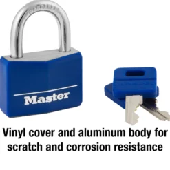 Blue Vinyl-Covered Solid Body Padlock, 1-9/16 in Wide