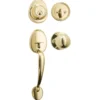 Handleset with Biscuit Style Knob Interior and Single Cylinder Deadbolt; Polished Brass, SC1