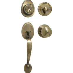 Handleset with Biscuit Style Knob Interior and Single Cylinder Deadbolt; Antique Brass, WR5