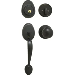 Handleset with Biscuit Style Knob Interior and Single Cylinder Deadbolt; Aged Bronze, WK2