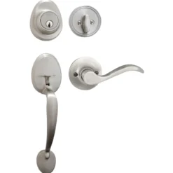 Handleset with Wave Style Lever Interior and Single Cylinder Deadbolt (Right Hand); Satin Nickel, KW1