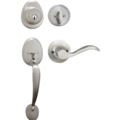 Handleset with Wave Style Lever Interior and Single Cylinder Deadbolt (Left Hand); Satin Nickel, KW1