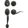 Handleset with Wave Style Lever Interior and Single Cylinder Deadbolt (Right Hand); Aged Bronze, KW1