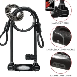 6in (15cm) Wide Hardened Steel U-Lock with 11in (28cm) Shackle Clearance; 4ft (1.2m) x 3/8in (10mm) Looped-End Cable