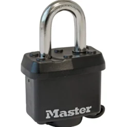 1-9/16in (40mm) Wide Covered Laminated Steel Pin Tumbler Padlock, Black, Keyed Alike