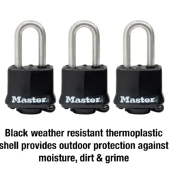 1-9/16in (40mm) Wide Covered Stainless Steel Pin Tumbler Padlock with 1-1/2in (38mm) Shackle; 3-Pack; Black