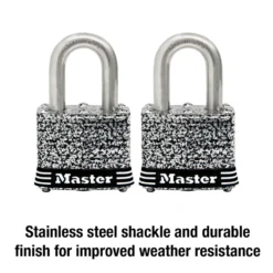 1-9/16in (40mm) Wide Laminated Stainless Steel Pin Tumbler Padlock; 2-Pack