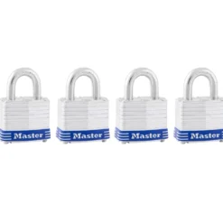 1-9/16in (40mm) Wide Laminated Steel Pin Tumbler Padlock; 4-Pack