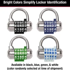 2-1/2in (64mm) Wide Set Your Own WORD Combination Padlock with Interchangeable, Removable Dials; Assorted Colors