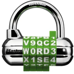 2-1/2in (64mm) Wide Set Your Own WORD Combination Padlock with Interchangeable, Removable Dials; Assorted Colors