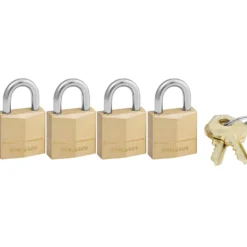 3/4in (19mm) Wide Solid Brass Body Padlock, 4-Pack