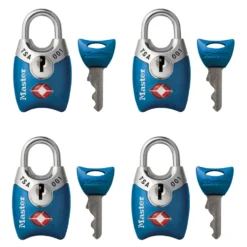 1in (25mm) Wide TSA-Approved Luggage Lock with Shrouded Shackle; Assorted Colors; 4-Pack