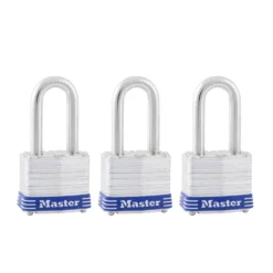 Laminated Steel Padlock, Pin Tumbler, 1-9/16 in Wide, 3-pack