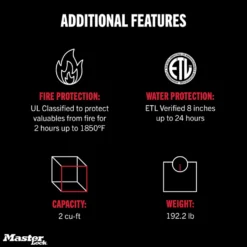 Master Lock Black Premium 2-Hour Fireproof Safe with Digital Keypad, 2.0 cu-ft, STW205GYCML