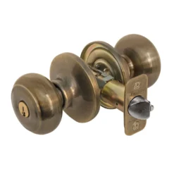 Rusk Style Knob Entry Door Lock; Antique Brass, WR5