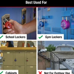 Standard Dial Combination Lock Locker Lock, Assorted Colors, 1-9/16 in Wide, 2-Pack