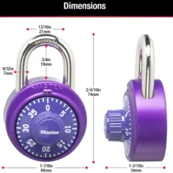 Standard Dial Combination Lock Locker Lock, Assorted Colors, 1-9/16 in Wide, 2-Pack