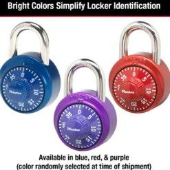 Standard Dial Combination Lock Locker Lock, Assorted Colors, 1-9/16 in Wide, 2-Pack