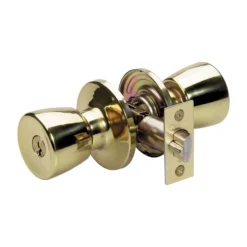 Tulip Style Knob Entry Door Lock; Polished Brass, KW1