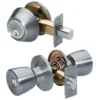 Tulip Style Knob Entry Door Lock with Single Cylinder Deadbolt; Combo Pack; Satin Nickel, KW1