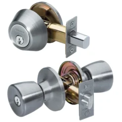 Tulip Style Knob Entry Door Lock with Single Cylinder Deadbolt; Combo Pack; Satin Nickel, KW1