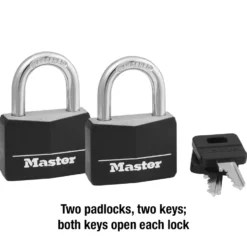 Vinyl-Covered Solid Body Padlock, 1-9/16 in Wide, 2-Pack