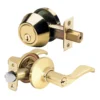 Wave Style Lever Entry Door Lock with Single Cylinder Deadbolt; Combo Pack; Polished Brass, KW1