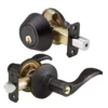 Wave Style Lever Entry Door Lock with Single Cylinder Deadbolt; Combo Pack; Aged Bronze, KW1